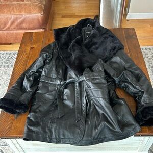 Black Leather Jacket with Fur Collar